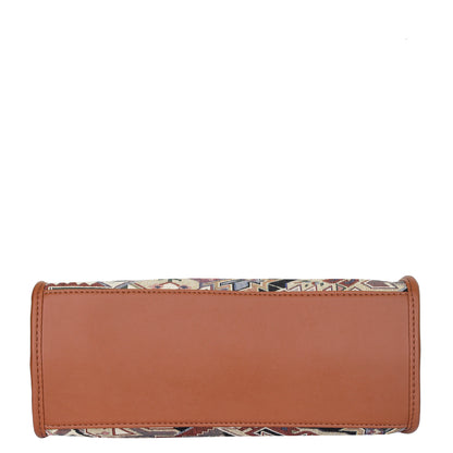Women Geometric Tapestry Satchel & Crossbody Bag – Vegan leather Trimmed Shoulder and Hand Purse