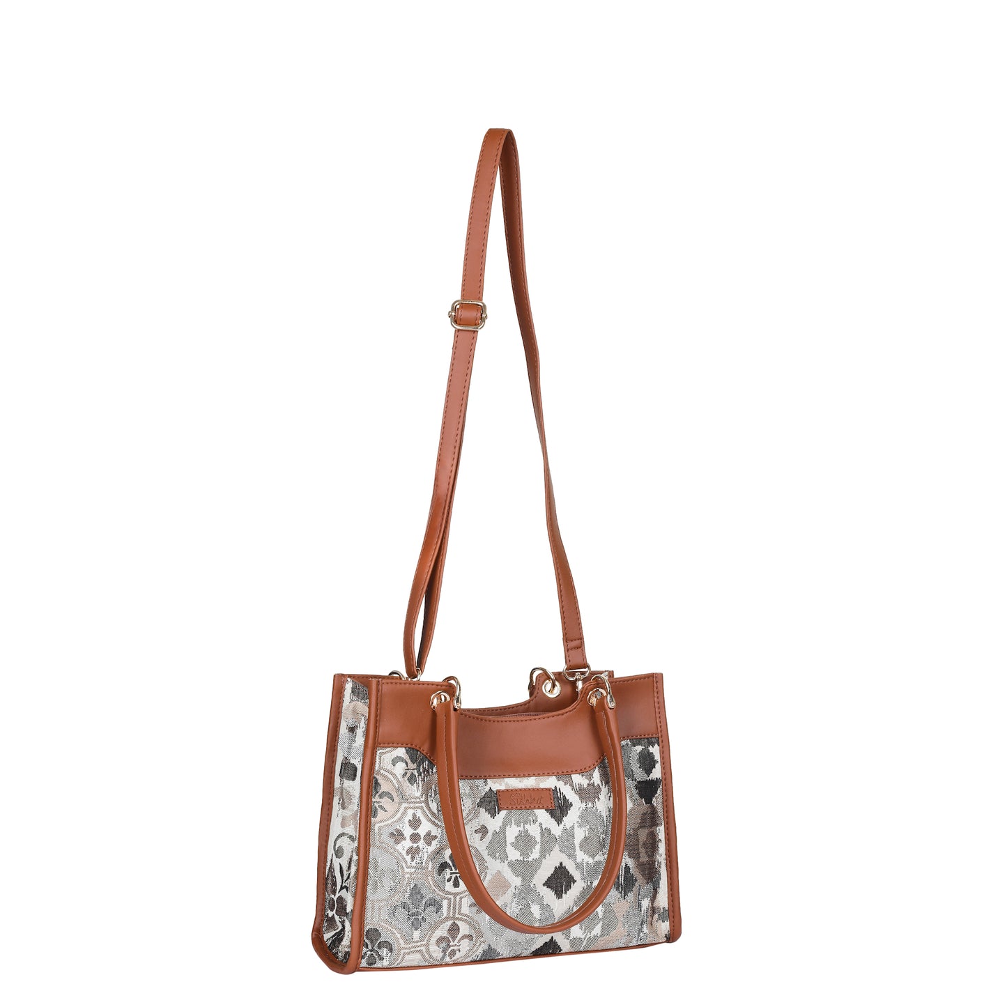 Wholesale Abstract Tapestry Satchel Bag Crossbody Top Handle Handbag for Women with Vegan Leather Trim