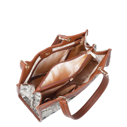Wholesale Abstract Tapestry Satchel Bag Crossbody Top Handle Handbag for Women with Vegan Leather Trim