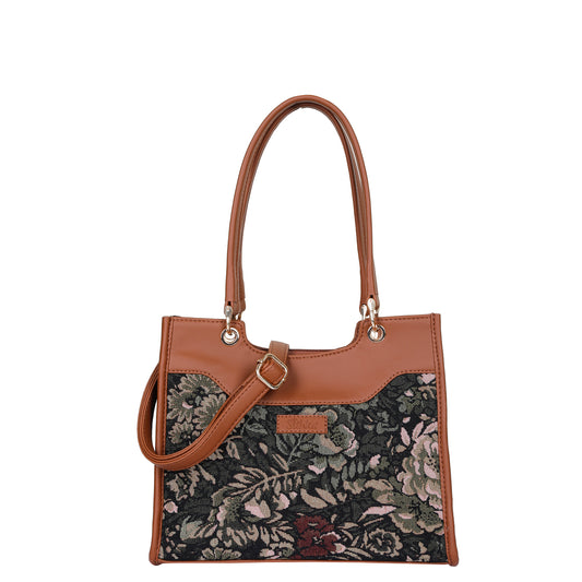 Women Vintage Tapestry Satchel Bag – Wholesale Vegan Leather Trimmed Crossbody, Shoulder & Hand Purse