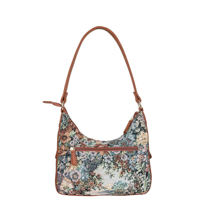 Botanical Design Tapestry Fabric Hobo Bag For Women | Shoulder & Satchel Purse with Vegan leather Trim and Strap for Travel & Casual Use