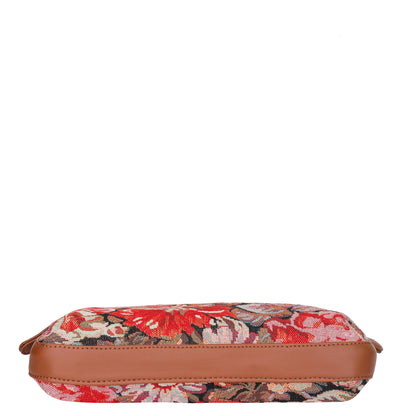 Ladies Hobo Bag in Floral Design Tapestry Fabric | Trimmed Shoulder Satchel Bag with vegan leather Strap for Everyday Use