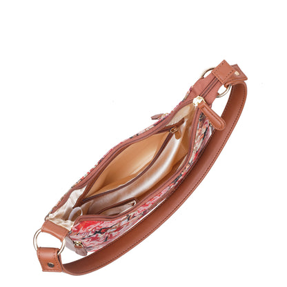 Ladies Hobo Bag in Floral Design Tapestry Fabric | Trimmed Shoulder Satchel Bag with vegan leather Strap for Everyday Use