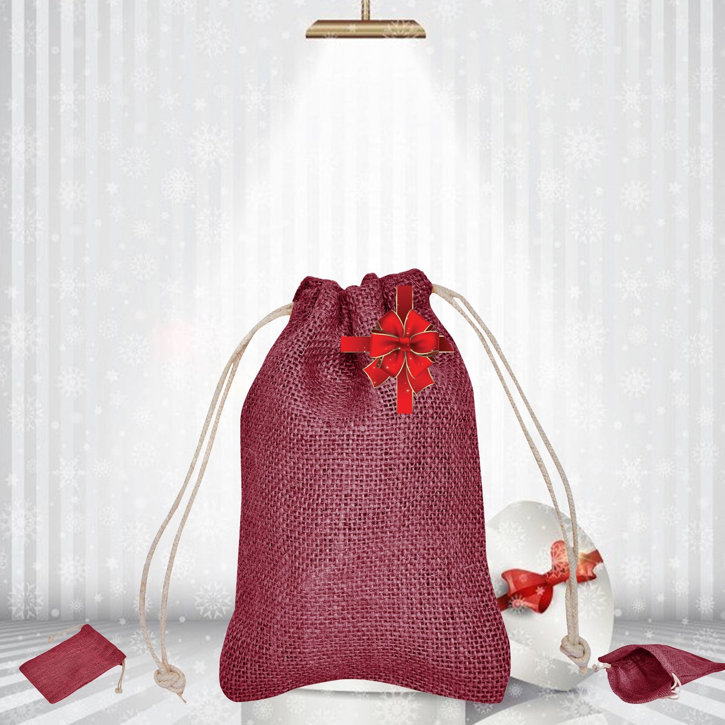 Coloured  Burlap Gift Bags Jute Drawstring Pouches for Weddings, Christmas, New Year, Parties, and Birthday Gifts (8-Pack )