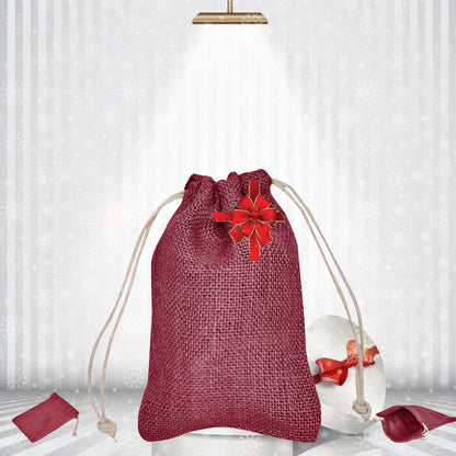 Coloured  Burlap Gift Bags Jute Drawstring Pouches for Weddings, Christmas, New Year, Parties, and Birthday Gifts (8-Pack )