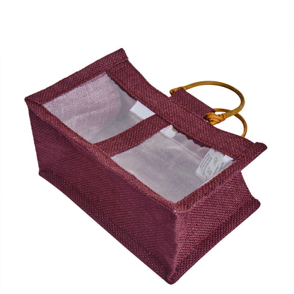 Coloured Jute Gift Bags with Cane Handles – Burlap Pouches for Weddings, Bridesmaid Gifts, Parties (7 Pcs)