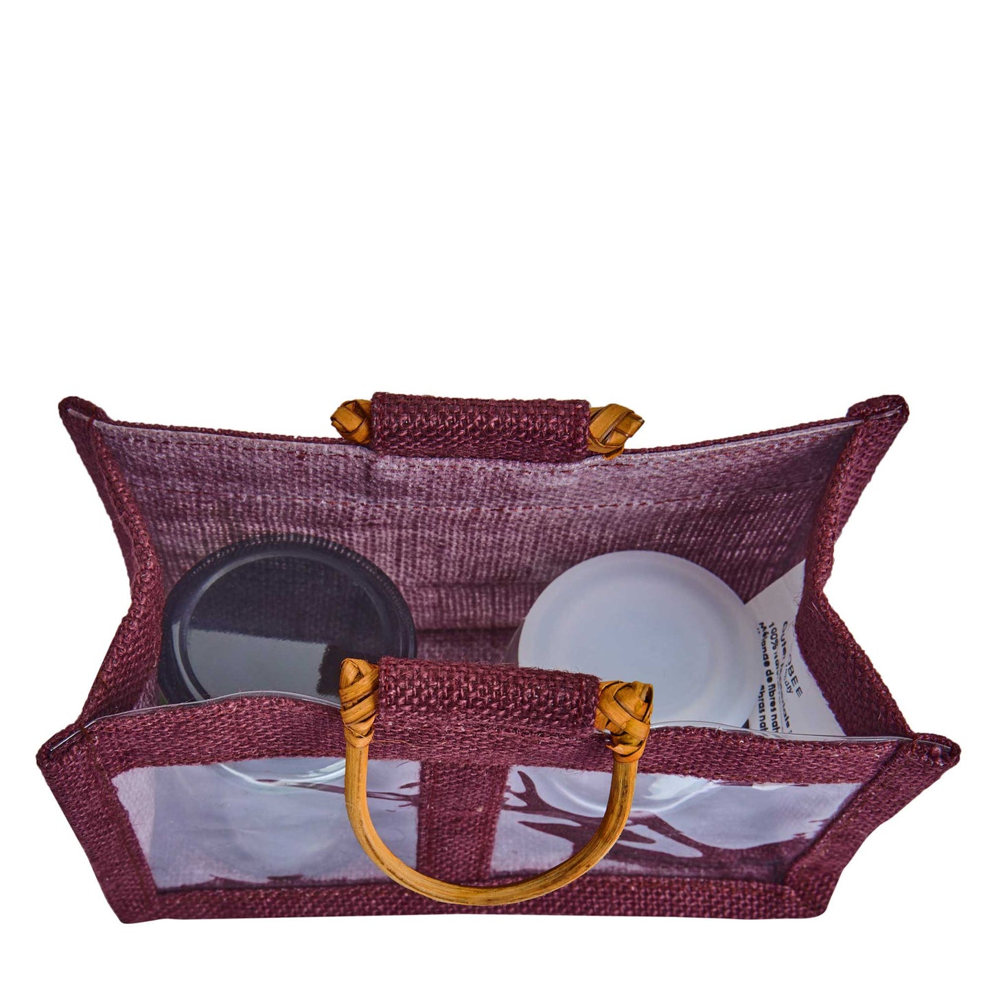 Coloured Jute Gift Bags with Cane Handles – Burlap Pouches for Weddings, Bridesmaid Gifts, Parties (7 Pcs)