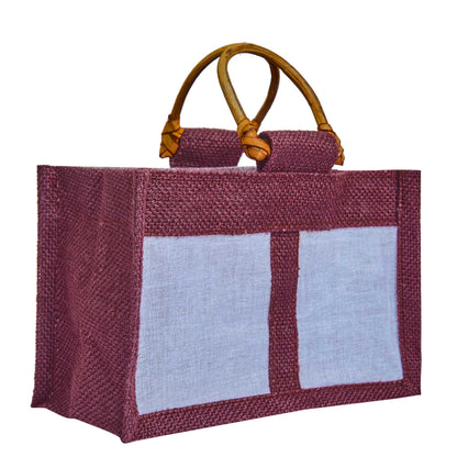 Coloured Jute Gift Bags with Organza Panels –Pouches for Weddings, Birthdays, Christmas, New Year (7 Pcs)