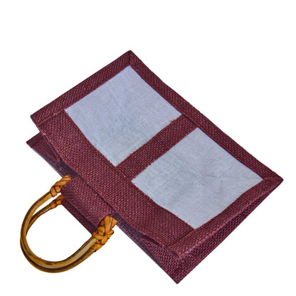 Coloured Jute Gift Bags with Organza Panels –Pouches for Weddings, Birthdays, Christmas, New Year (7 Pcs)