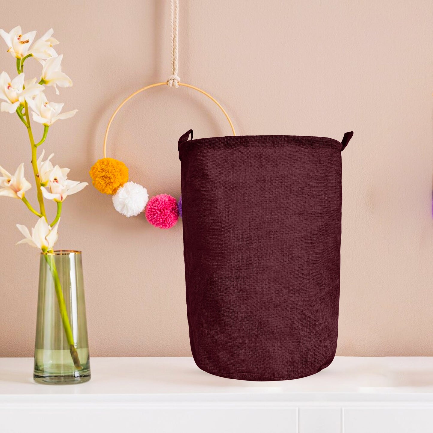 Jute Storage Bags – Laundry Storage Basket with Handles for Living Room, Bedroom – Clothes & Household Storage (Packs of 4)