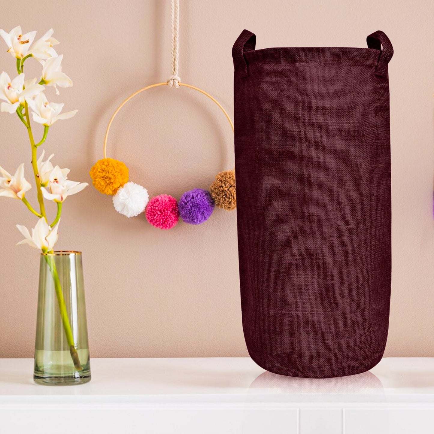 Jute Storage Bins – Set of 4 Foldable Baskets – Laundry Basket Decorative Woven Storage Basket with Handles for Living Room, Bedroom