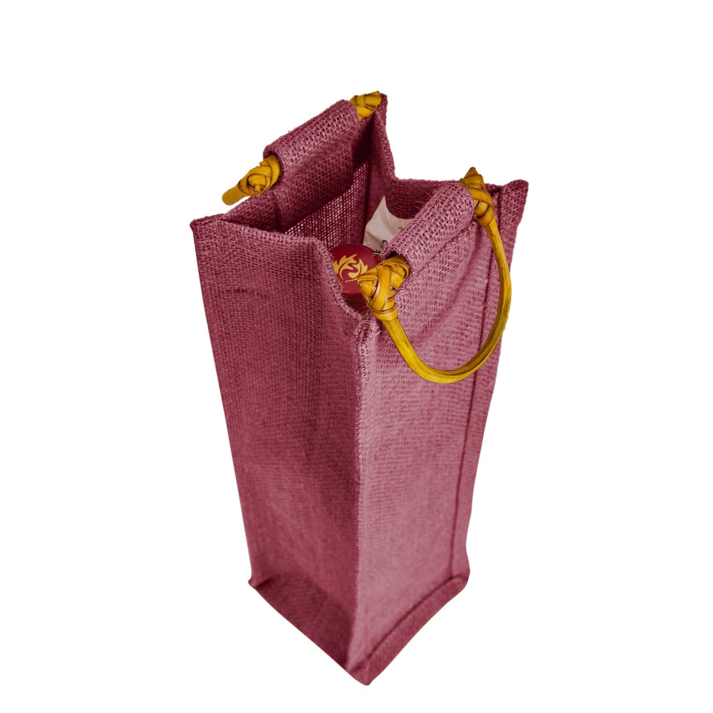 Coloured Reusable Jute Wine Bags with Cane Handles – New Year, Christmas, Gifting, Holidays & Party Favors (Packs of 7)