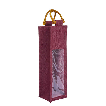 Wholesale Coloured Jute Wine Gift Bags with PVC Window – Reusable Single Bottle Carriers for Parties & Celebrations (Pack of 7)