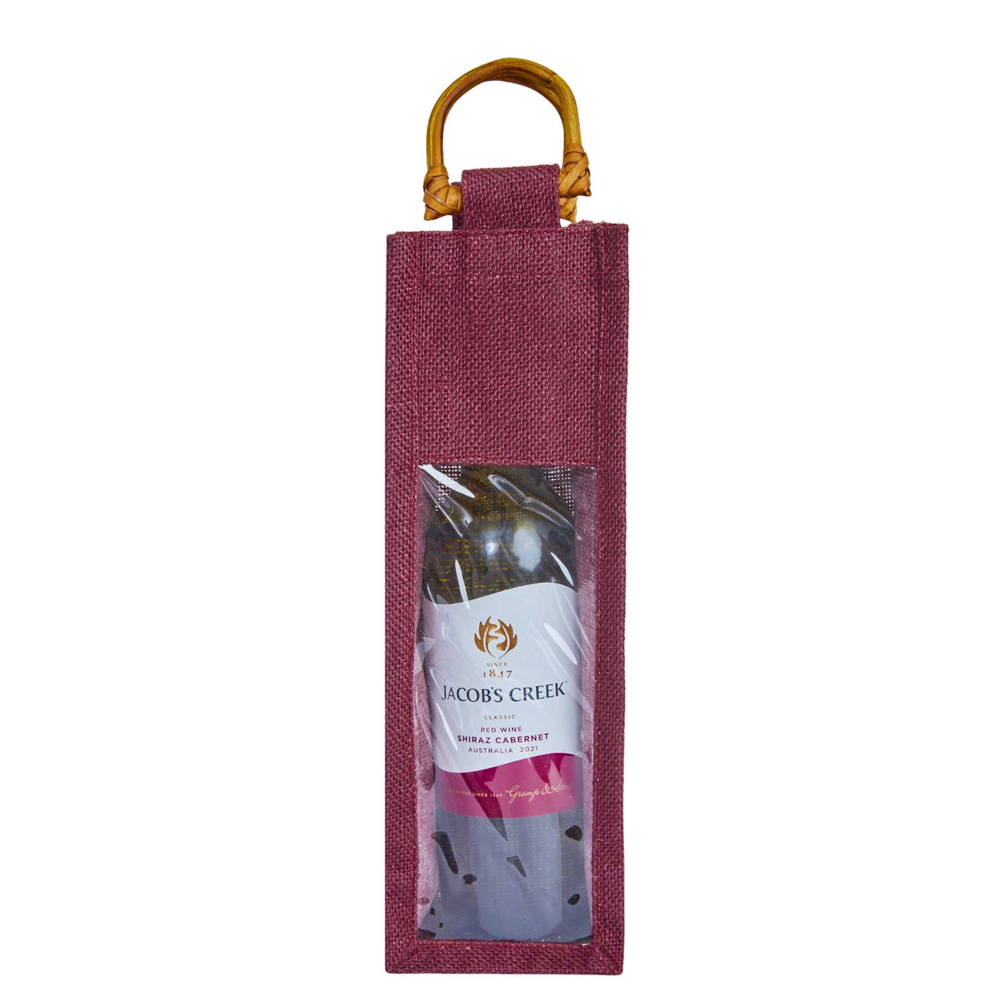 Wholesale Coloured Jute Wine Gift Bags with PVC Window – Reusable Single Bottle Carriers for Parties & Celebrations (Pack of 7)