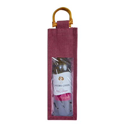Wholesale Coloured Jute Wine Gift Bags with PVC Window – Reusable Single Bottle Carriers for Parties & Celebrations (Pack of 7)