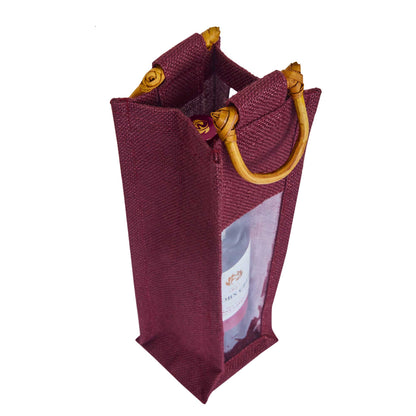 Wholesale Coloured Jute Wine Gift Bags with PVC Window – Reusable Single Bottle Carriers for Parties & Celebrations (Pack of 7)