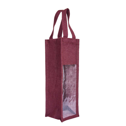 Reusable Jute Wine Gift Bags for Weddings, Parties, and Celebrations - Deep Red, Pink, Green & Orange Shades (Packs  of 6)