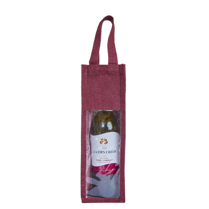 Reusable Jute Wine Gift Bags for Weddings, Parties, and Celebrations - Deep Red, Pink, Green & Orange Shades (Packs  of 6)