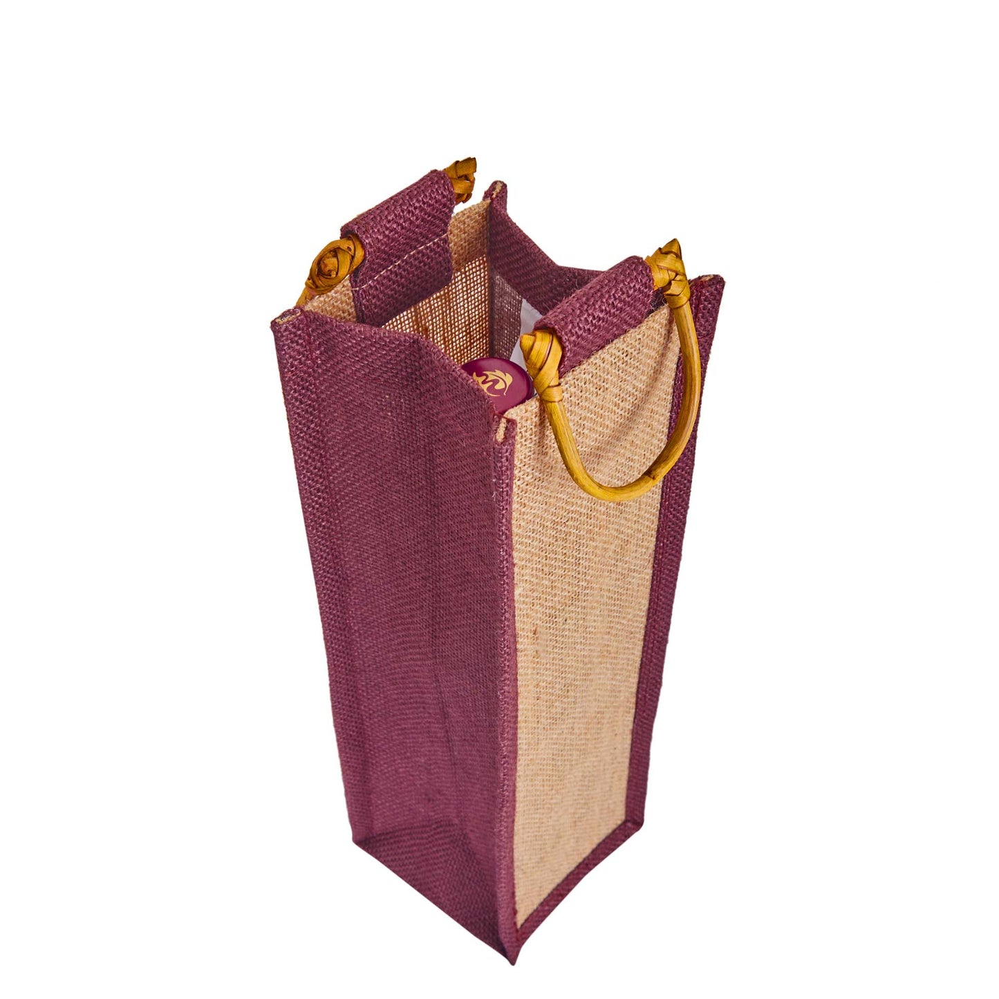 Jute Wine Gift Bags with Cane Handles –Coloured Single-Bottle Bag–  New Year, Weddings, Birthdays, Parties, Christmas & Special Occasion (Packs of 6)