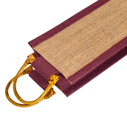 Jute Wine Gift Bags with Cane Handles –Coloured Single-Bottle Bag–  New Year, Weddings, Birthdays, Parties, Christmas & Special Occasion (Packs of 6)