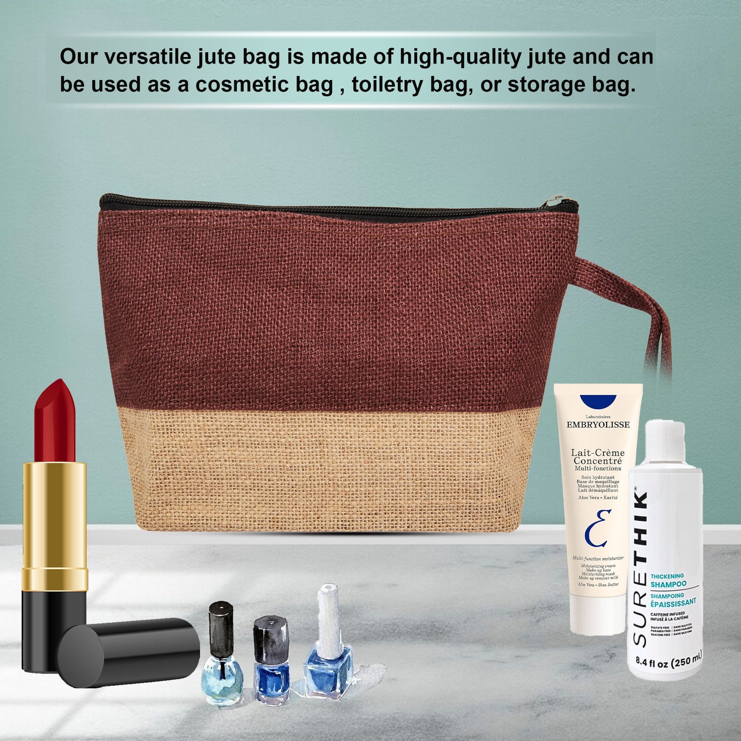 Premium Premium  Unisex Jute Cosmetic Pouches Pack of 4 for Women Wholesale Supply
