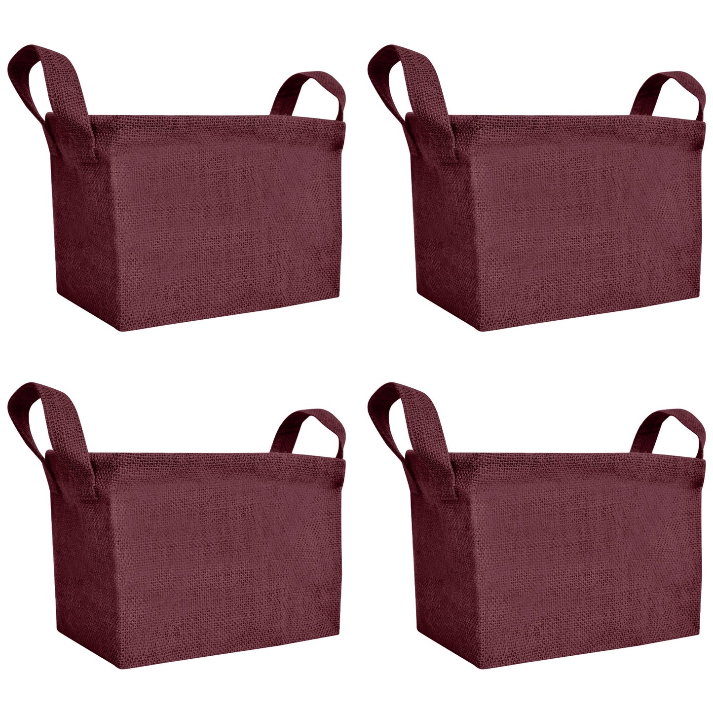 Jute Storage Baskets – Rectangular Organizer Bins with Handles  – Mini Hampers for Small Clothes, Toys & Shoes (Set of 4)