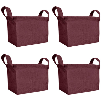 Jute Storage Baskets – Rectangular Organizer Bins with Handles  – Mini Hampers for Small Clothes, Toys & Shoes (Set of 4)