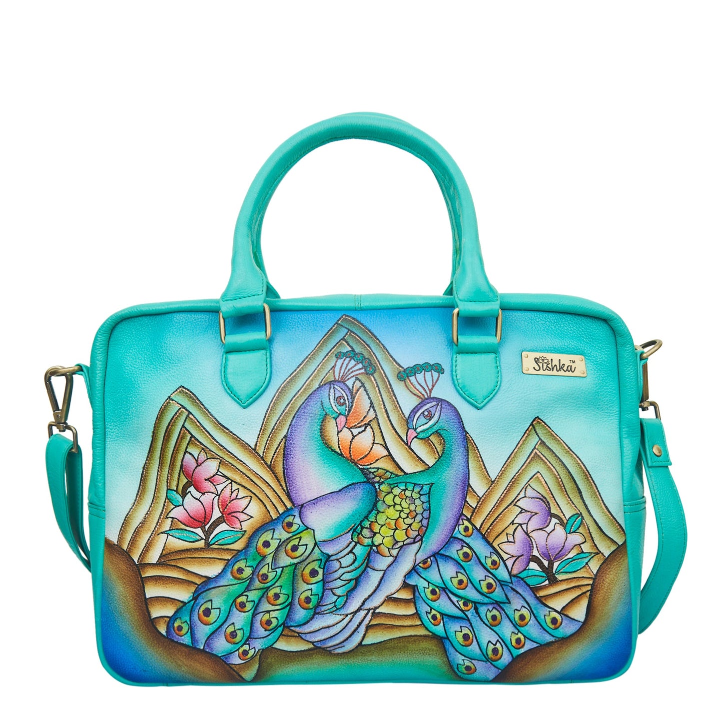 Peacock Hand-Painted Business Bag