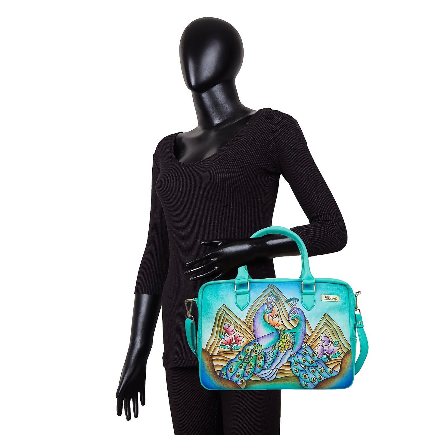 Peacock Hand-Painted Business Bag