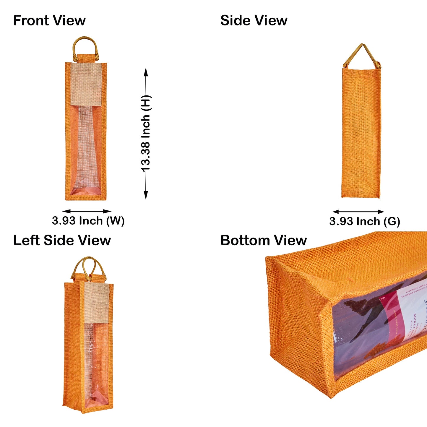 Jute Wine Gift Bags with PVC Window – Reusable Single-Bottle Carriers,  Ideal for Gifting, Weddings & Parties (Packs of 6)