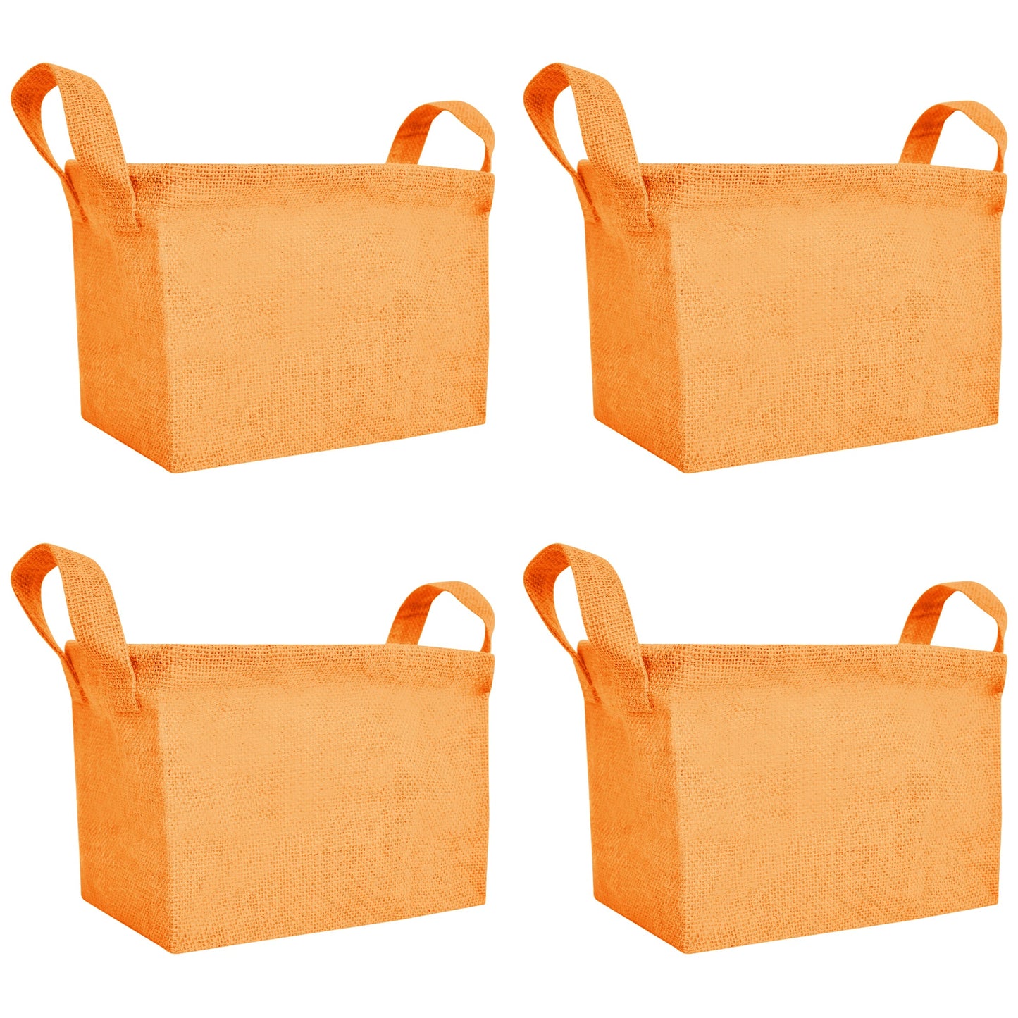 Jute Storage Baskets – Rectangular Organizer Bins with Handles  – Mini Hampers for Small Clothes, Toys & Shoes (Set of 4)