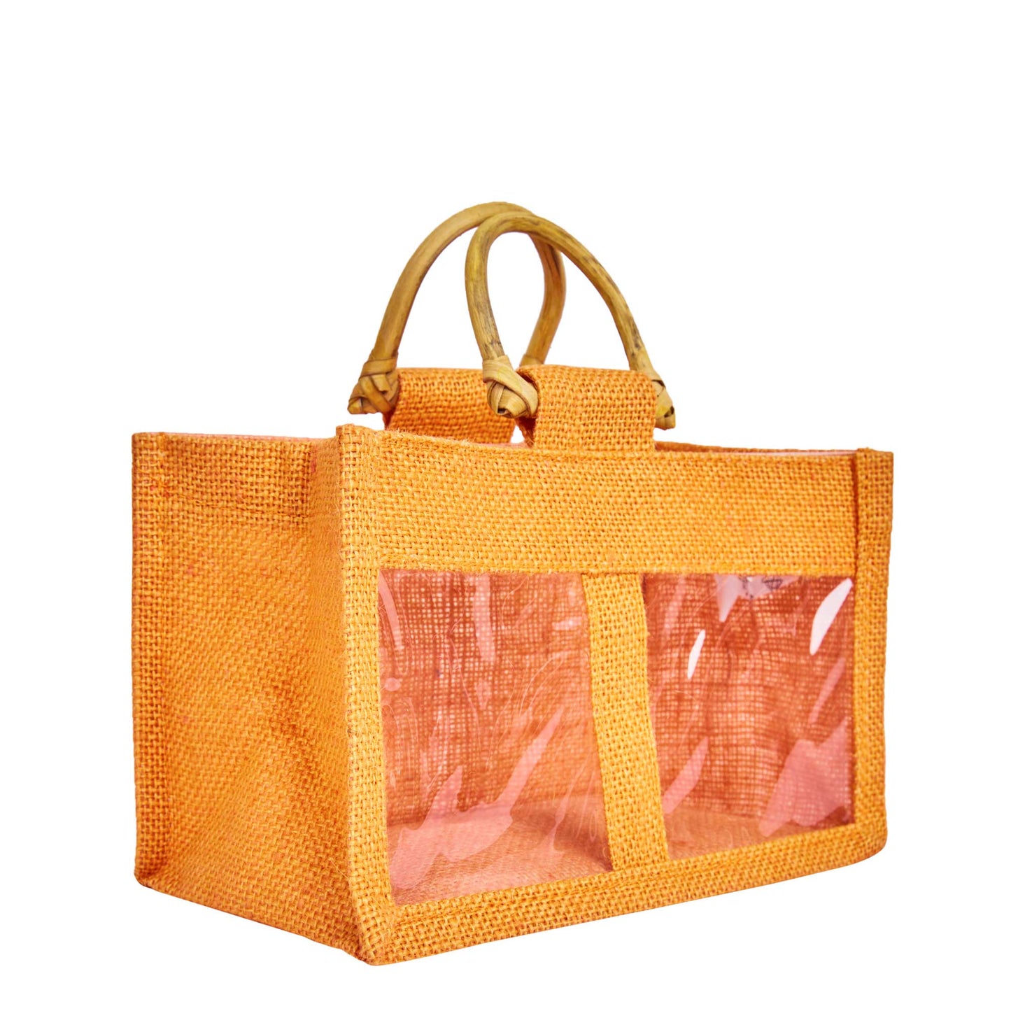 Coloured Jute Gift Bags with Cane Handles – Burlap Pouches for Weddings, Bridesmaid Gifts, Parties (7 Pcs)