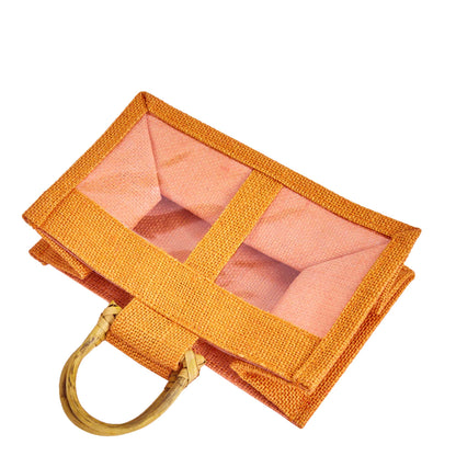 Coloured Jute Gift Bags with Cane Handles – Burlap Pouches for Weddings, Bridesmaid Gifts, Parties (7 Pcs)