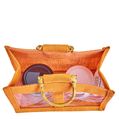 Coloured Jute Gift Bags with Cane Handles – Burlap Pouches for Weddings, Bridesmaid Gifts, Parties (7 Pcs)