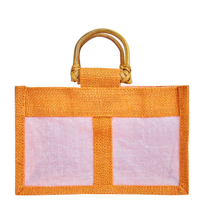 Coloured Jute Gift Bags with Organza Panels –Pouches for Weddings, Birthdays, Christmas, New Year (7 Pcs)