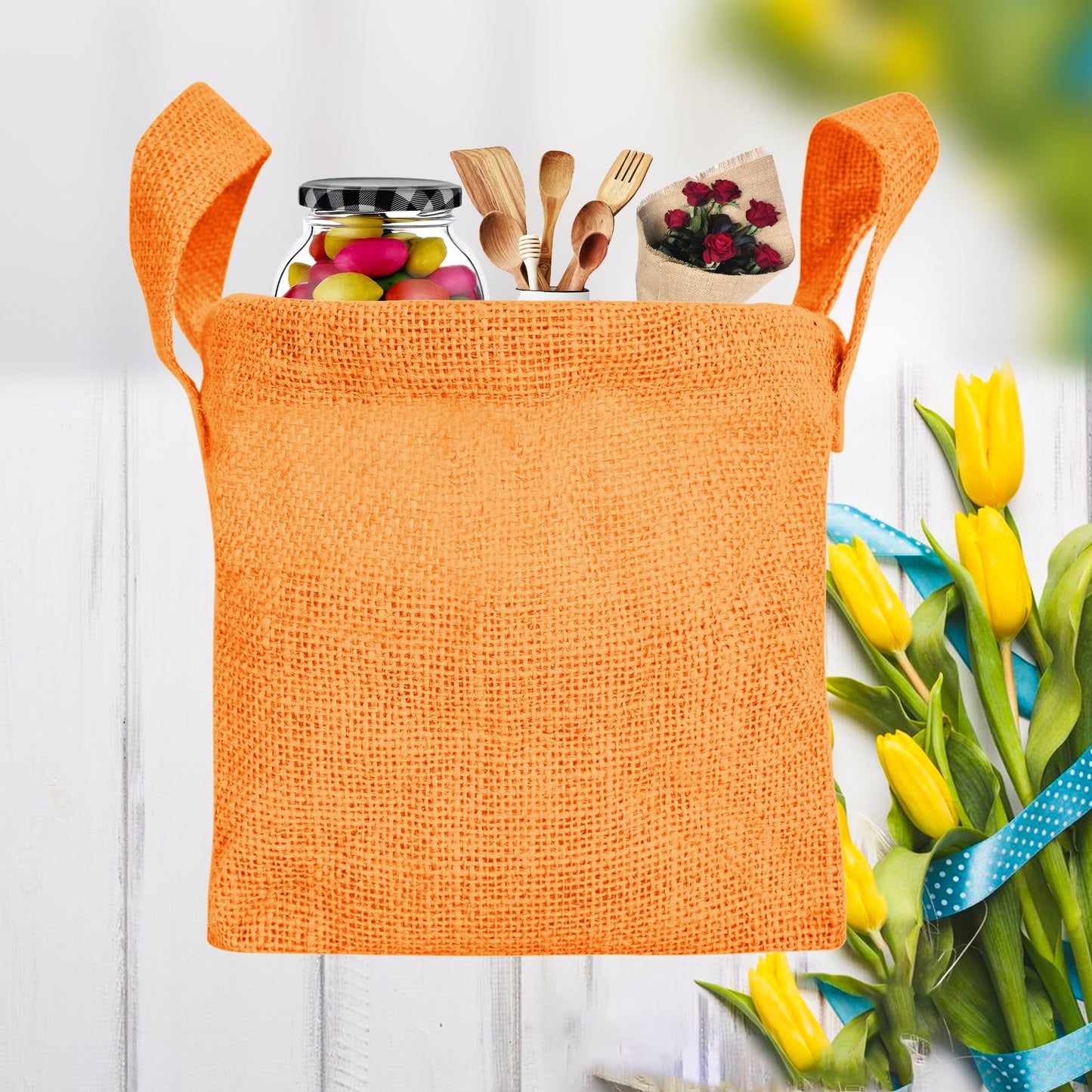 Jute Storage Baskets – Rectangular Organizer Bins with Handles for Living Room, Bedroom – Ideal for Storing Toys, Books, and Small Items (Packs of 4)