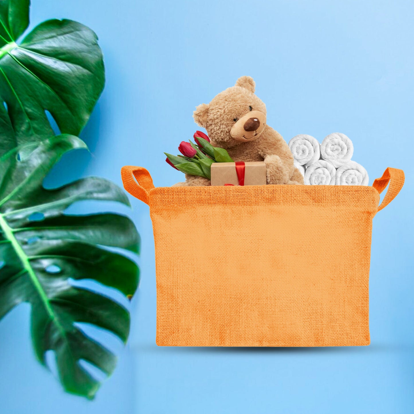 Coloured Jute Organizer Baskets – Storage Basket with Handles for Living Room, Bedroom – Rectangular Bins for Toys, Books & Small Items (Packs of 4)