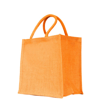 Jute Shopping Bags – Red, Pink, Green & Orange – Reusable Burlap Totes for Gifts, Promotions & More (Packs of 4)