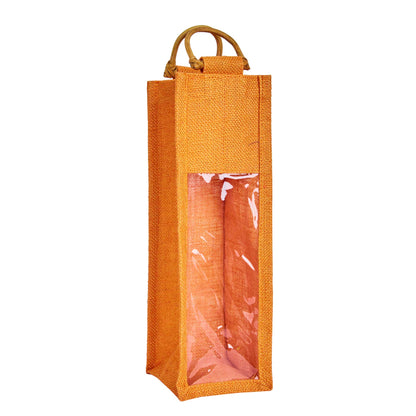 Wholesale Coloured Jute Wine Gift Bags with PVC Window – Reusable Single Bottle Carriers for Parties & Celebrations (Pack of 7)