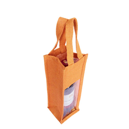 Reusable Jute Wine Gift Bags for Weddings, Parties, and Celebrations - Deep Red, Pink, Green & Orange Shades (Packs  of 6)