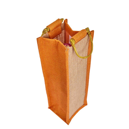 Jute Wine Gift Bags with Cane Handles –Coloured Single-Bottle Bag–  New Year, Weddings, Birthdays, Parties, Christmas & Special Occasion (Packs of 6)
