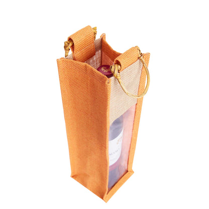 Jute Wine Gift Bags with PVC Window – Reusable Single-Bottle Carriers,  Ideal for Gifting, Weddings & Parties (Packs of 6)