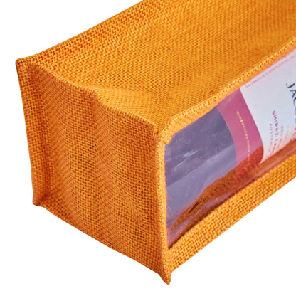 Jute Wine Gift Bags with PVC Window – Reusable Single-Bottle Carriers,  Ideal for Gifting, Weddings & Parties (Packs of 6)
