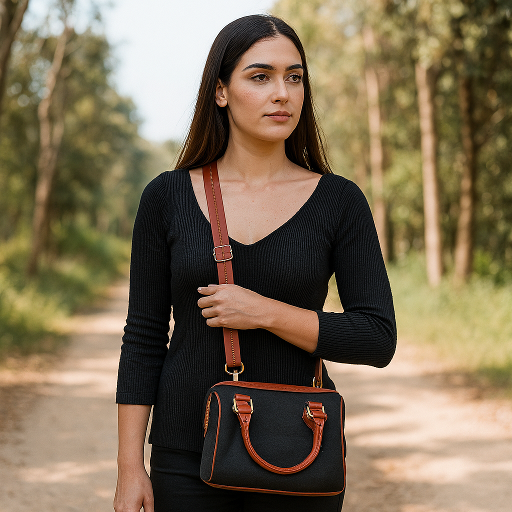 Wholesale Black Canvas Crossbody Tote with Vegan Trim in Daily Use