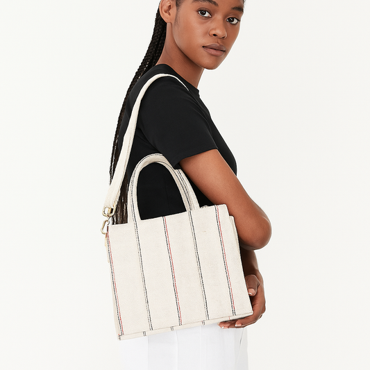 Wholesale  Beige Striped Canvas Crossbody Tote bag for Everyday Use