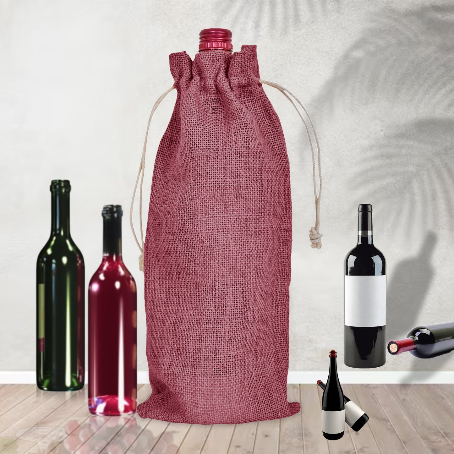 Coloured Jute Wine Bottle Gift Bags – Burlap Pouches with Drawstring, – Eco-Friendly Covers for Events, Parties, Christmas & Gifting (Set of 7)
