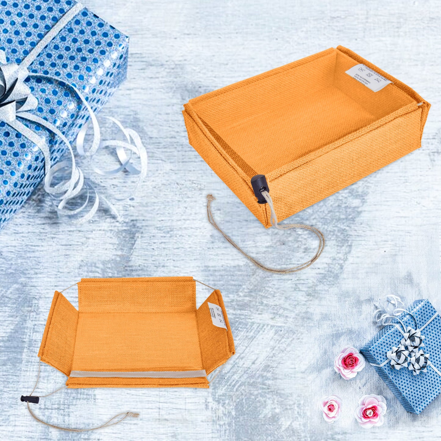 Coloured Juco Gift Boxes with Drawstring & PVC Window –Reusable Baskets for Gifting, Jewellery, Storage & Décor ( Packs of 7 )