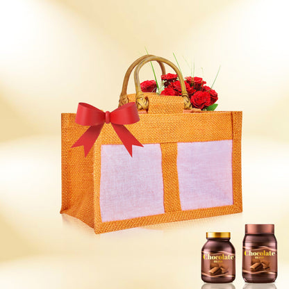 Coloured Jute Gift Bags with Organza Panels –Pouches for Weddings, Birthdays, Christmas, New Year (7 Pcs)