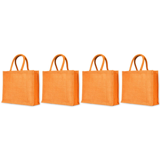 Jute Tote Bags – Burlap Shopping Bags in Red, Pink, Green & Orange – Perfect for Thanksgiving, Christmas, Weddings & Travel (Set of 4)