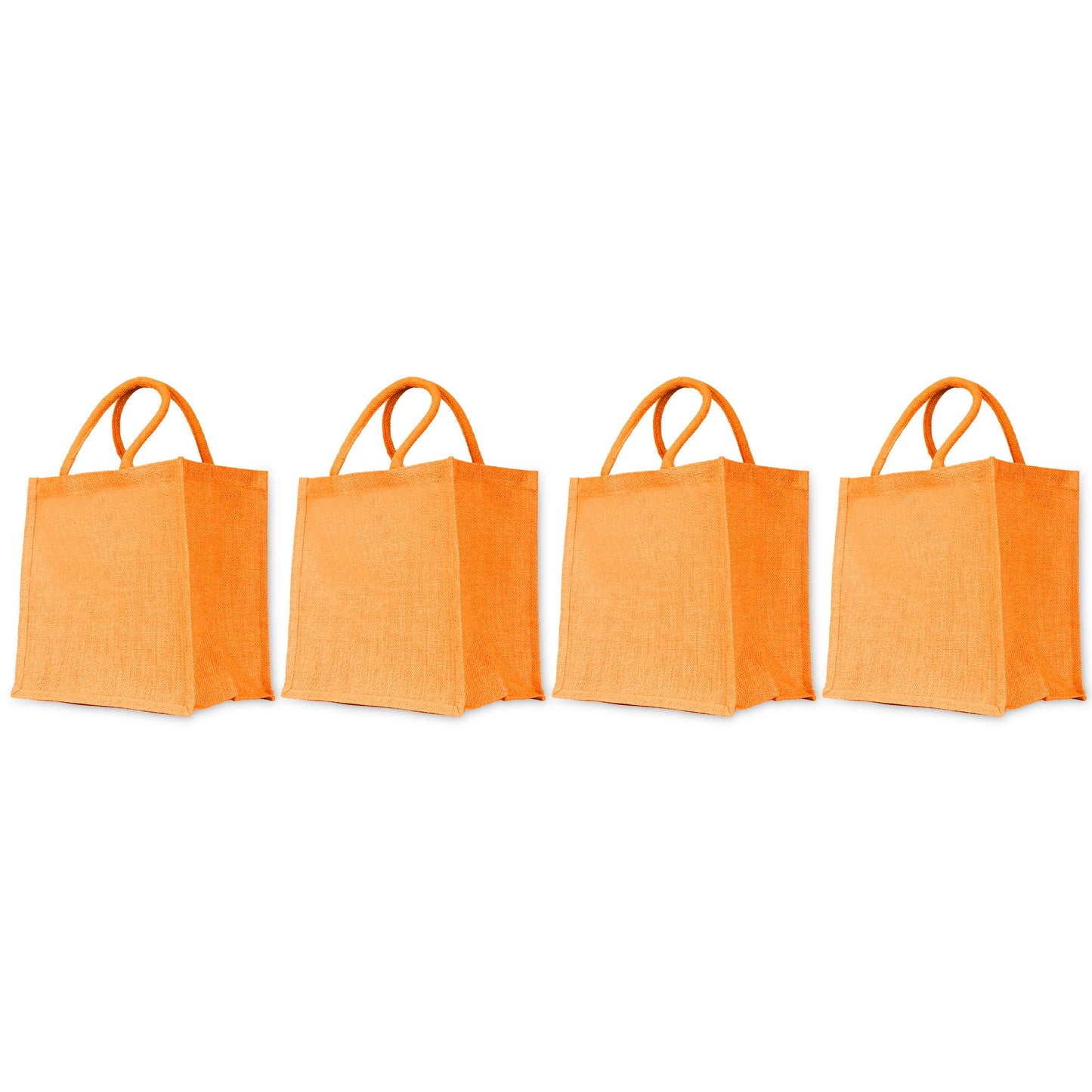 Jute Shopping Bags – Red, Pink, Green & Orange – Reusable Burlap Totes for Gifts, Promotions & More (Packs of 4)